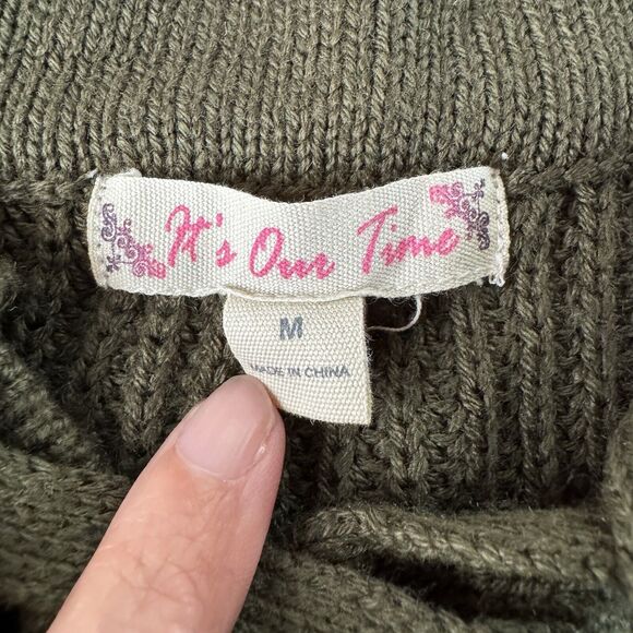 It’s Our Time V Neck Lace Up Knit Green Sweater Women’s Size Medium - Picture 3 of 10